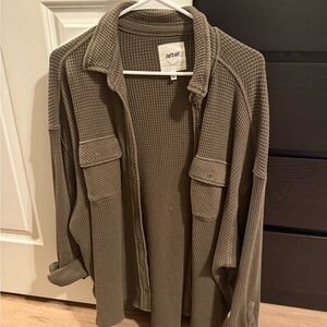 Aerie Women's Khaki Waffle Button Down Shirt